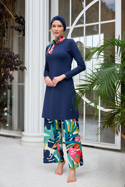 Maresiva Hana Long - Sleeved Fully Covered Hijab Swimsuit 2114 - 25 Dark Navy - ihvan