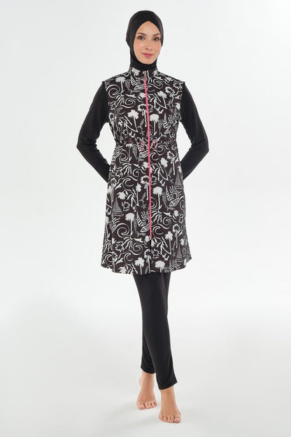 Maresiva Jumper Dress Detailed Long Sleeved Full-Covered Burkini 2306-25 Black - ihvan