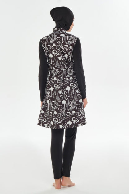 Maresiva Jumper Dress Detailed Long Sleeved Full-Covered Burkini 2306-25 Black - ihvan