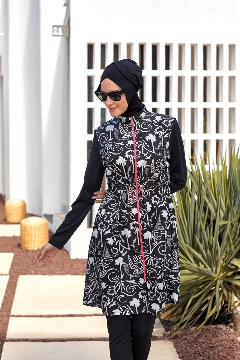 Maresiva Long - Sleeved Fully Covered Modest Swimsuit 2306 - 25 Black - ihvan