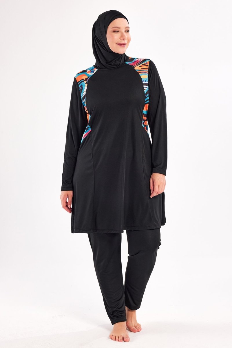 Maresiva Milan Long Sleeve Plus Size Full Coverage Hijab Swimsuit 3802 - 25 Black - ihvan
