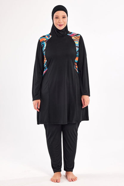 Maresiva Milan Long Sleeve Plus Size Full Coverage Hijab Swimsuit 3802 - 25 Black - ihvan