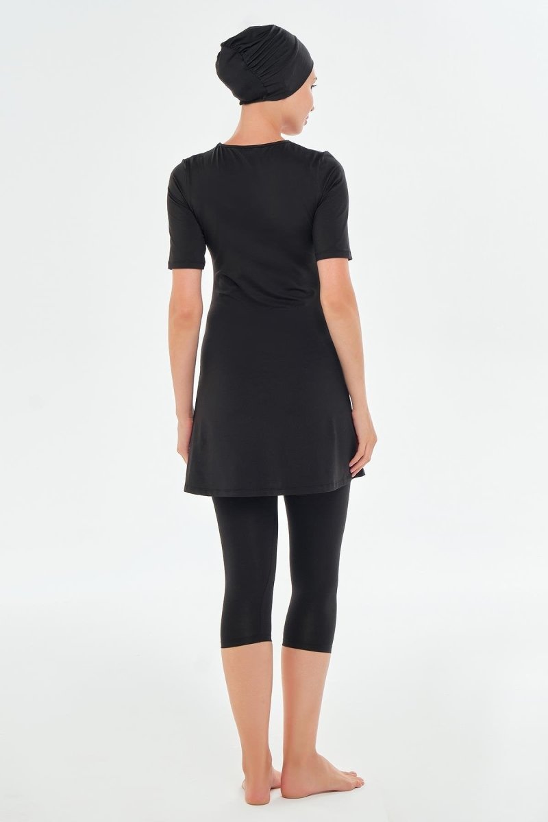 Maresiva Sleeveless Short - Sleeved Semi - Closed Modest Swimsuit 2606 - 25 Black - ihvan