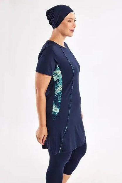 Maresiva Women's Plus Size Short-Sleeved 3-Piece Semi-Closed Swimsuit Set 2804-25 Navy Blue - ihvan