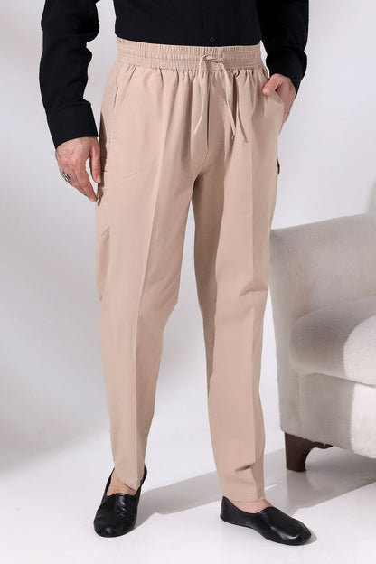 Men's Beige Çınar Beach Side Pocket Relaxed Fit Elastic Waist Cargo Pants - ihvan