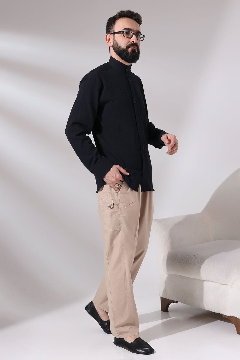Men's Beige Çınar Beach Side Pocket Relaxed Fit Elastic Waist Cargo Pants - ihvan