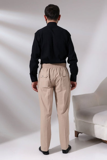 Men's Beige Çınar Beach Side Pocket Relaxed Fit Elastic Waist Cargo Pants - ihvan
