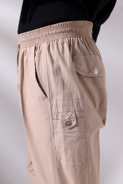 Men's Beige Çınar Beach Side Pocket Relaxed Fit Elastic Waist Cargo Pants - ihvan