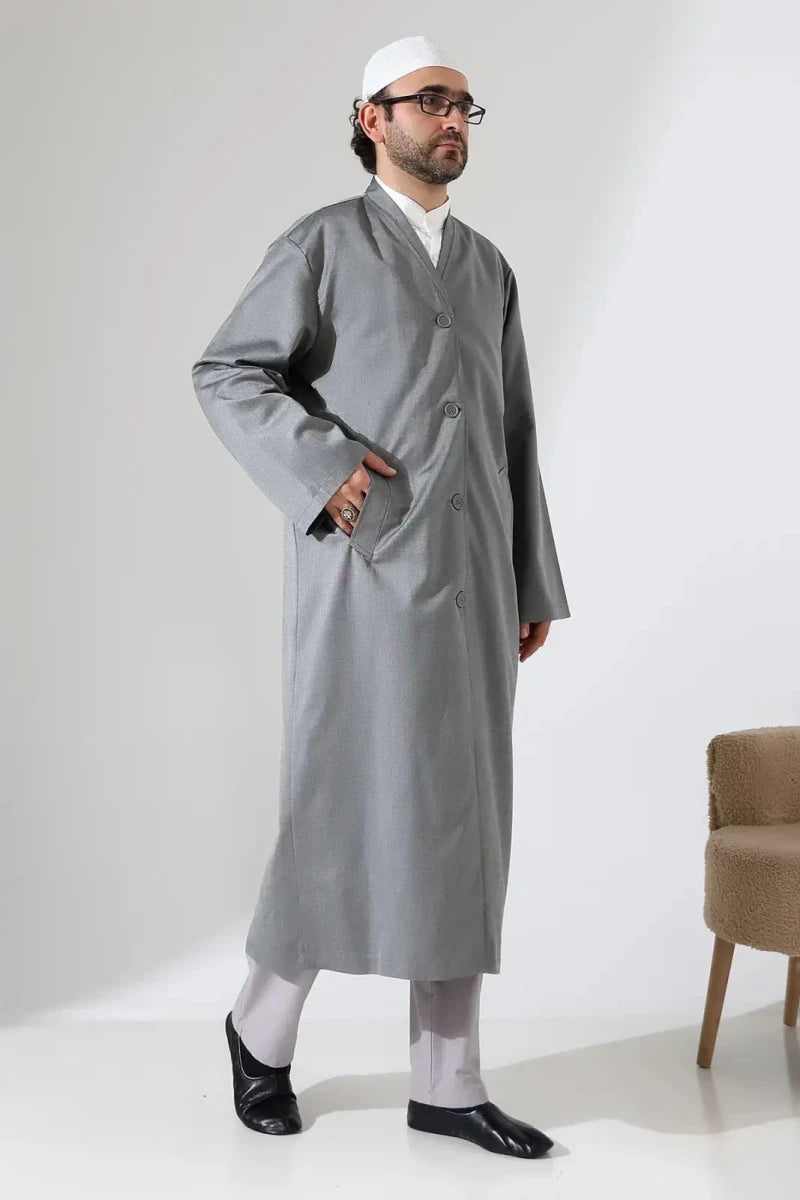 Men’s Bukhara Collar Jubbah – Half-Lined Buttoned Islamic Robe - ihvan