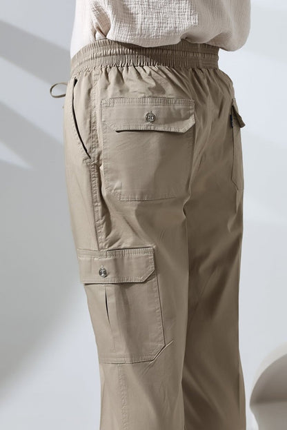 Men's Çınar Side Pocket, Elastic Waist Hajj and Umrah Cargo Pants, Beige - ihvan