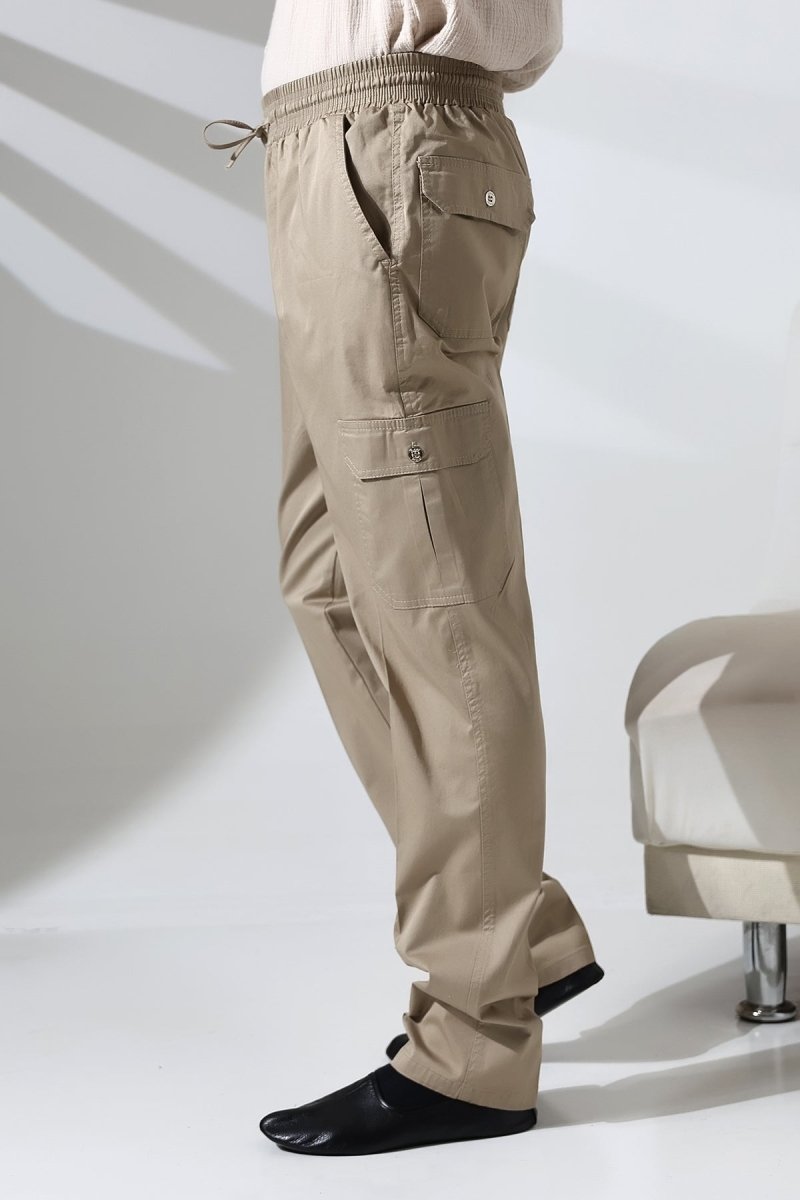 Men's Çınar Side Pocket, Elastic Waist Hajj and Umrah Cargo Pants, Beige - ihvan
