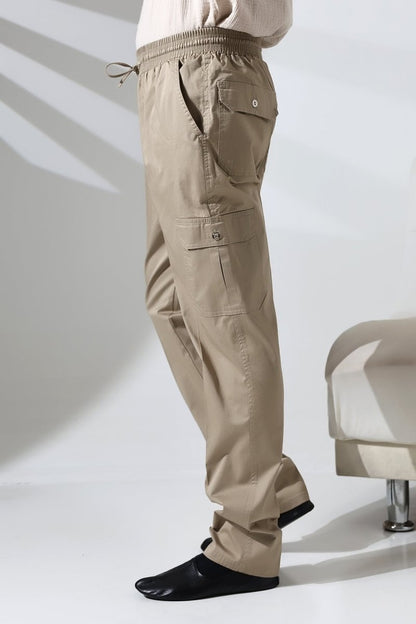 Men's Çınar Side Pocket, Elastic Waist Hajj and Umrah Cargo Pants, Beige - ihvan