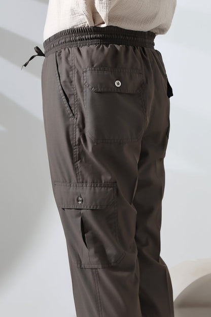 Men's Çınar Side Pocket, Elastic Waist Hajj and Umrah Cargo Pants, Earth - ihvan