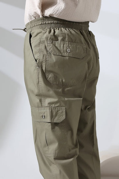 Men's Çınar Side Pocket, Elastic Waist Hajj and Umrah Cargo Pants, Green - ihvan