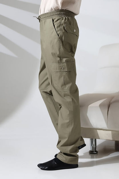 Men's Çınar Side Pocket, Elastic Waist Hajj and Umrah Cargo Pants, Green - ihvan