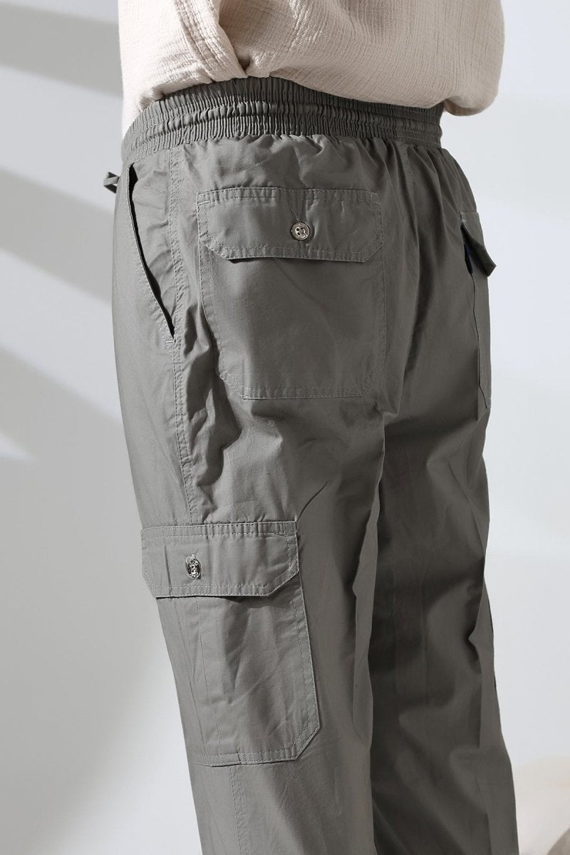 Men's Çınar Side Pocket, Elastic Waist Hajj and Umrah Cargo Pants, Grey - ihvan