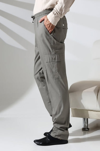 Men's Çınar Side Pocket, Elastic Waist Hajj and Umrah Cargo Pants, Grey - ihvan