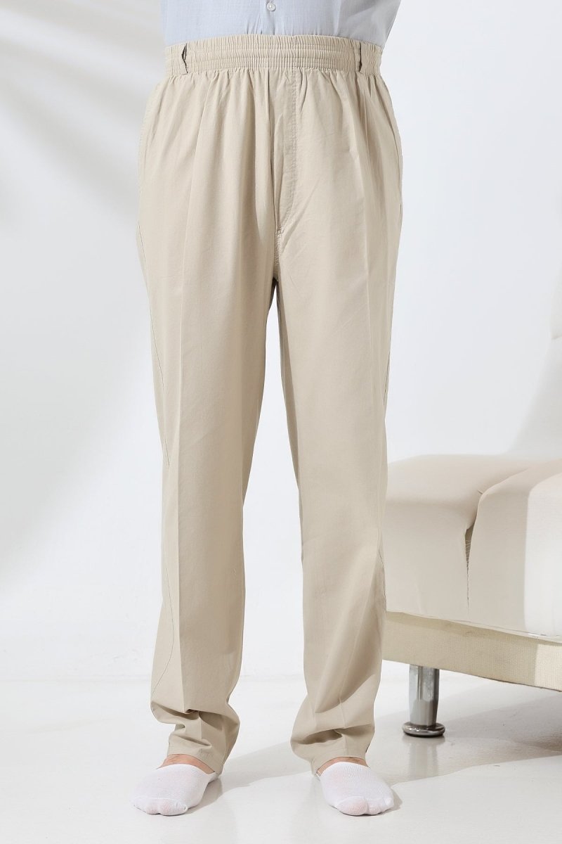 Men's Cream Comfortable Fit Linen Hajj and Umrah Harem Pants with Elastic Waistband - ihvan