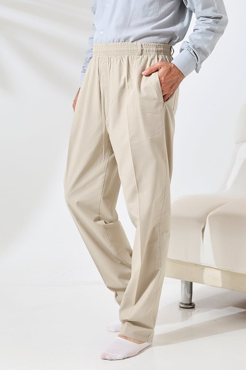 Men's Cream Comfortable Fit Linen Hajj and Umrah Harem Pants with Elastic Waistband - ihvan