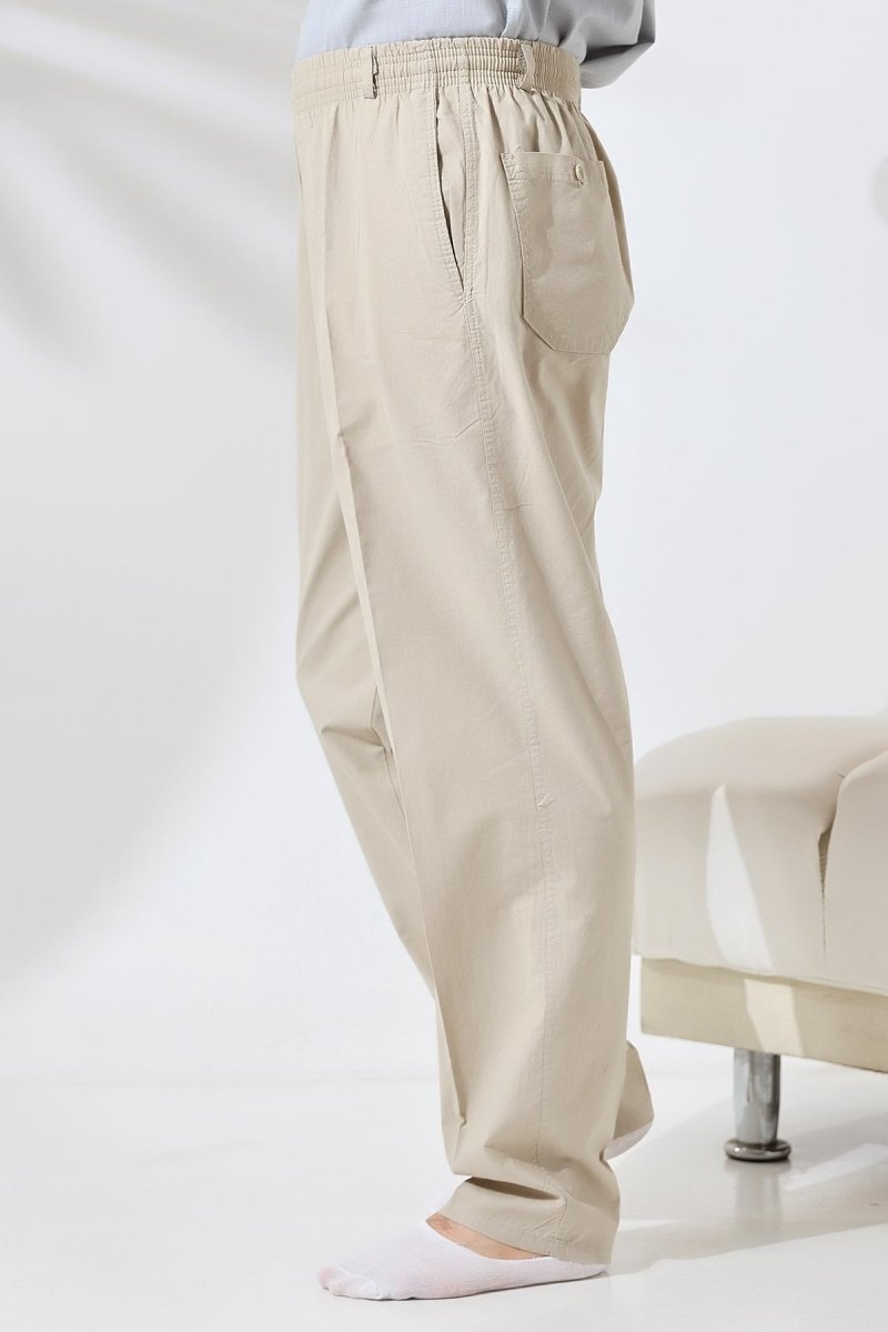 Men's Cream Comfortable Fit Linen Hajj and Umrah Harem Pants with Elastic Waistband - ihvan