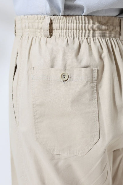 Men's Cream Comfortable Fit Linen Hajj and Umrah Harem Pants with Elastic Waistband - ihvan