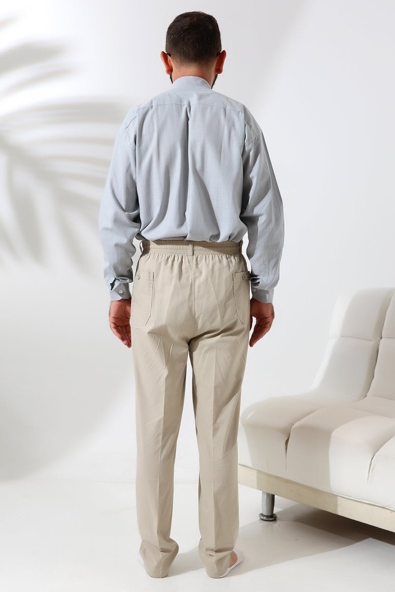 Men's Cream Comfortable Fit Linen Hajj and Umrah Harem Pants with Elastic Waistband - ihvan