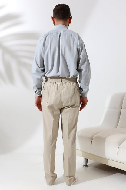Men's Cream Comfortable Fit Linen Hajj and Umrah Harem Pants with Elastic Waistband - ihvan