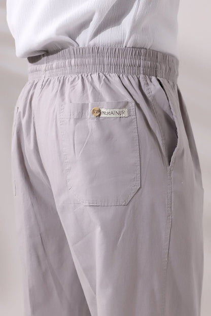 Men's Dark Grey Relaxed Fit Linen Hajj and Umrah Harem Pants with Elastic Waistband - ihvan