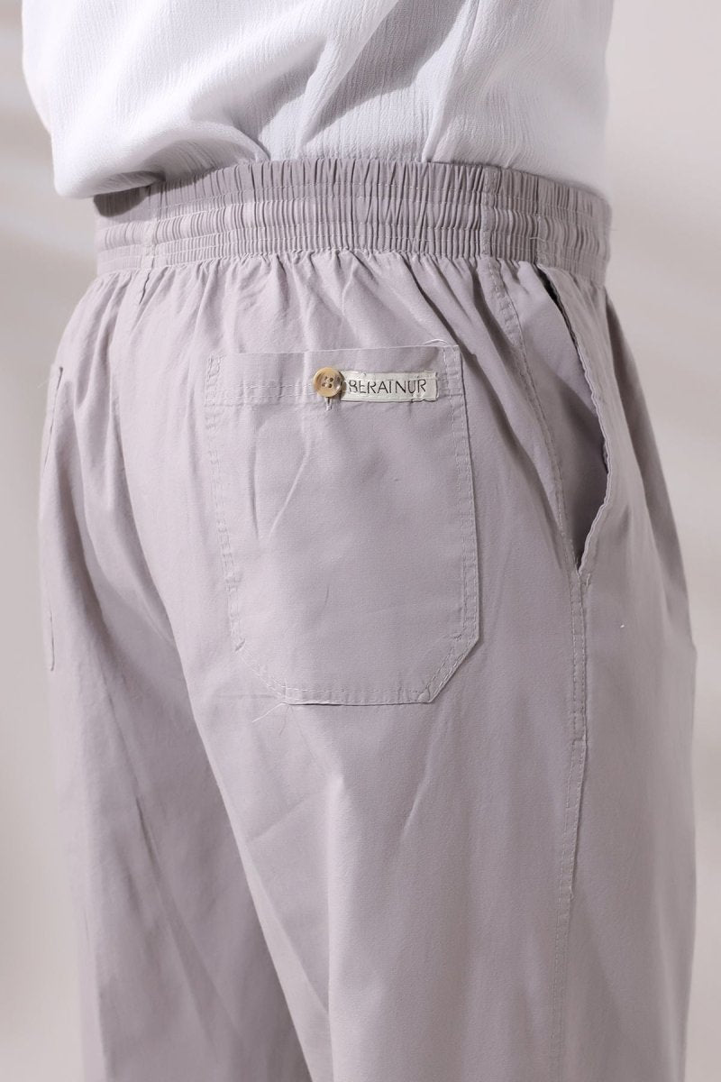 Men's Dark Grey Relaxed Fit Linen Hajj and Umrah Harem Pants with Elastic Waistband - ihvan