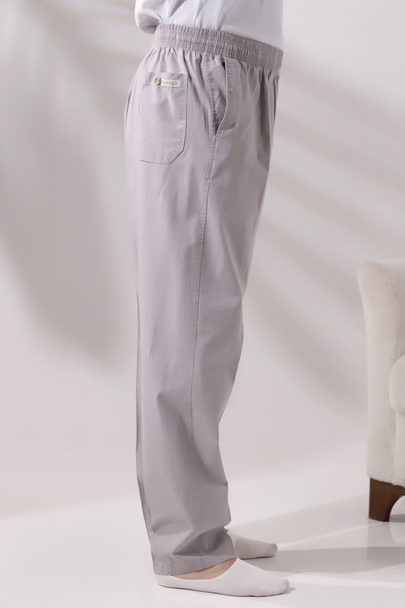 Men's Dark Grey Relaxed Fit Linen Hajj and Umrah Harem Pants with Elastic Waistband - ihvan