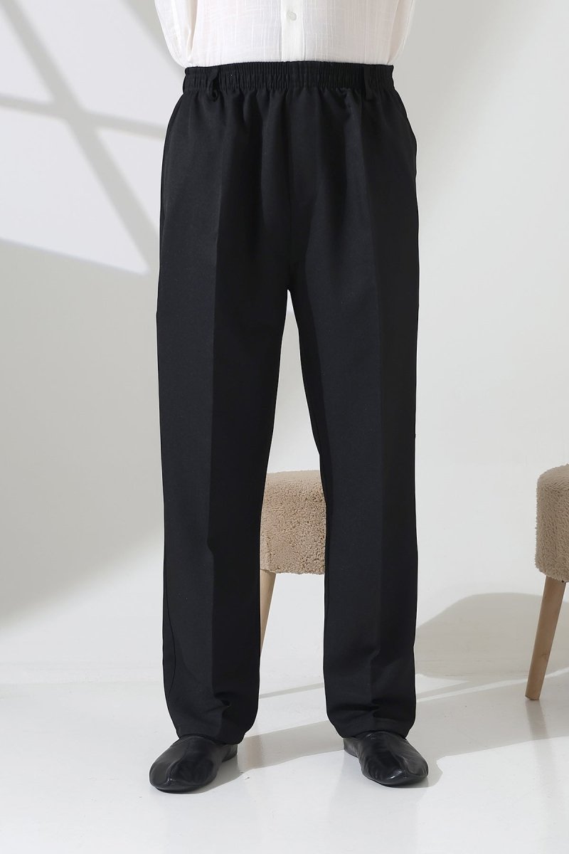 Men's Elastic Waistband Pocketed Fabric Hajj/Umrah Trousers - Black (ISR) - ihvan