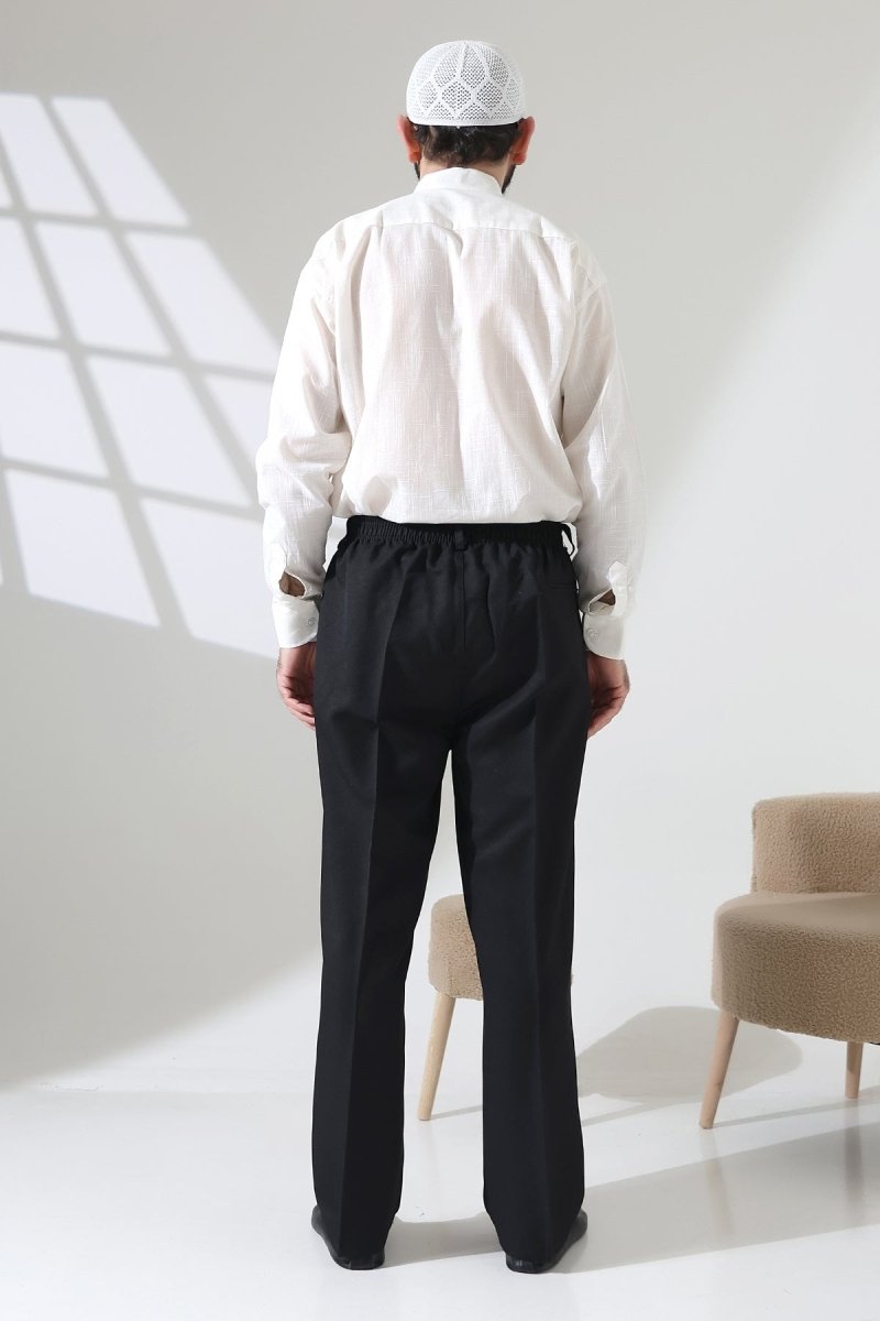 Men's Elastic Waistband Pocketed Fabric Hajj/Umrah Trousers - Black (ISR) - ihvan