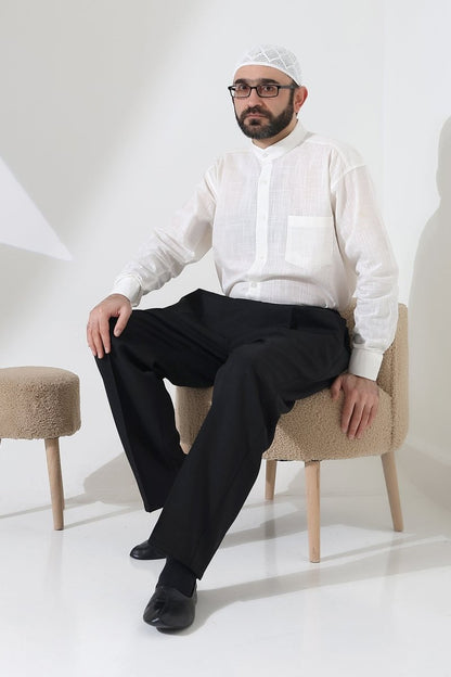 Men's Elastic Waistband Pocketed Fabric Hajj/Umrah Trousers - Black (ISR) - ihvan