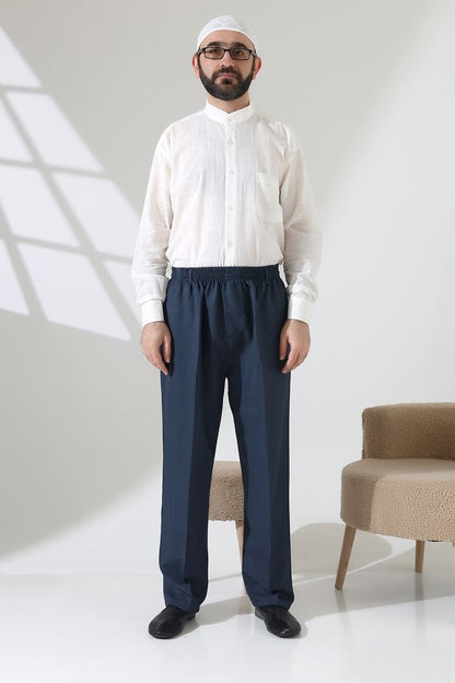 Men's Elastic Waistband Pocketed Fabric Hajj/Umrah Trousers - Petrol(ISR) - ihvan