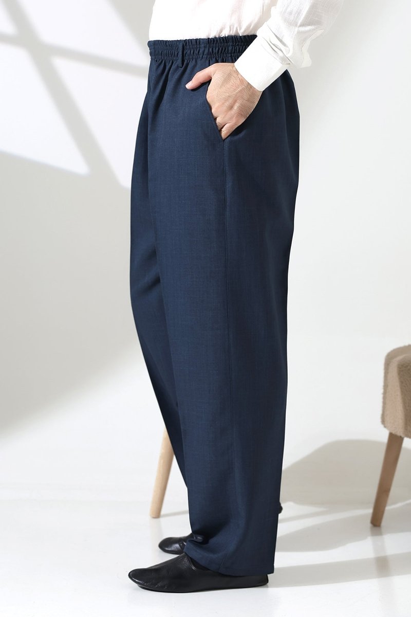 Men's Elastic Waistband Pocketed Fabric Hajj/Umrah Trousers - Petrol(ISR) - ihvan