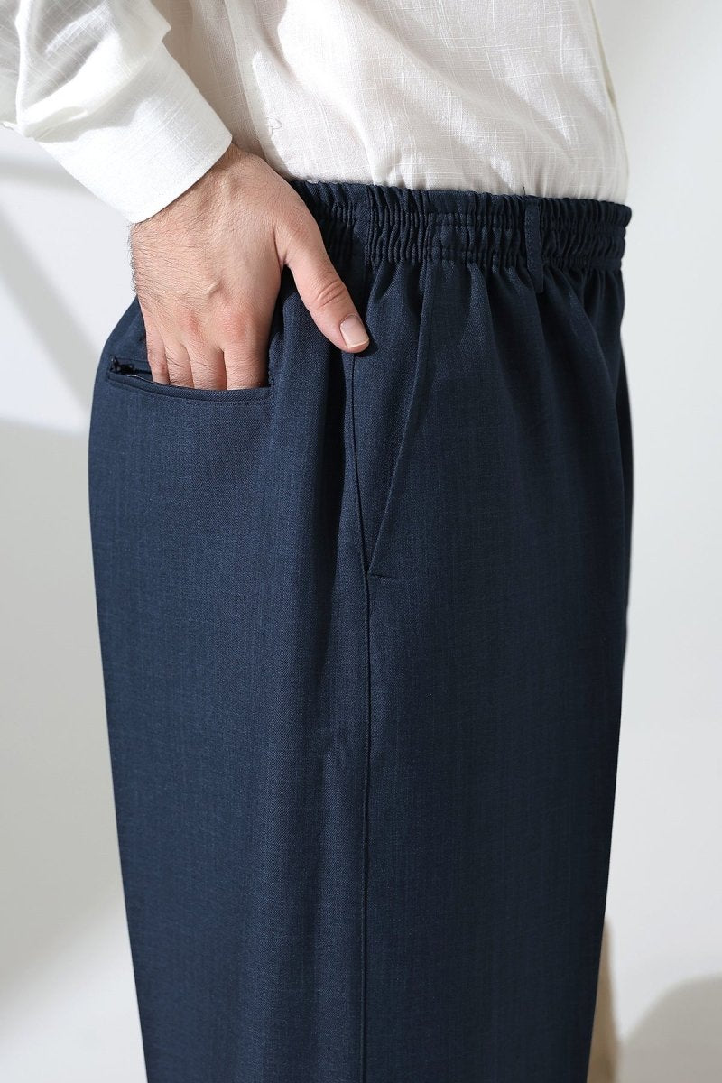 Men's Elastic Waistband Pocketed Fabric Hajj/Umrah Trousers - Petrol(ISR) - ihvan