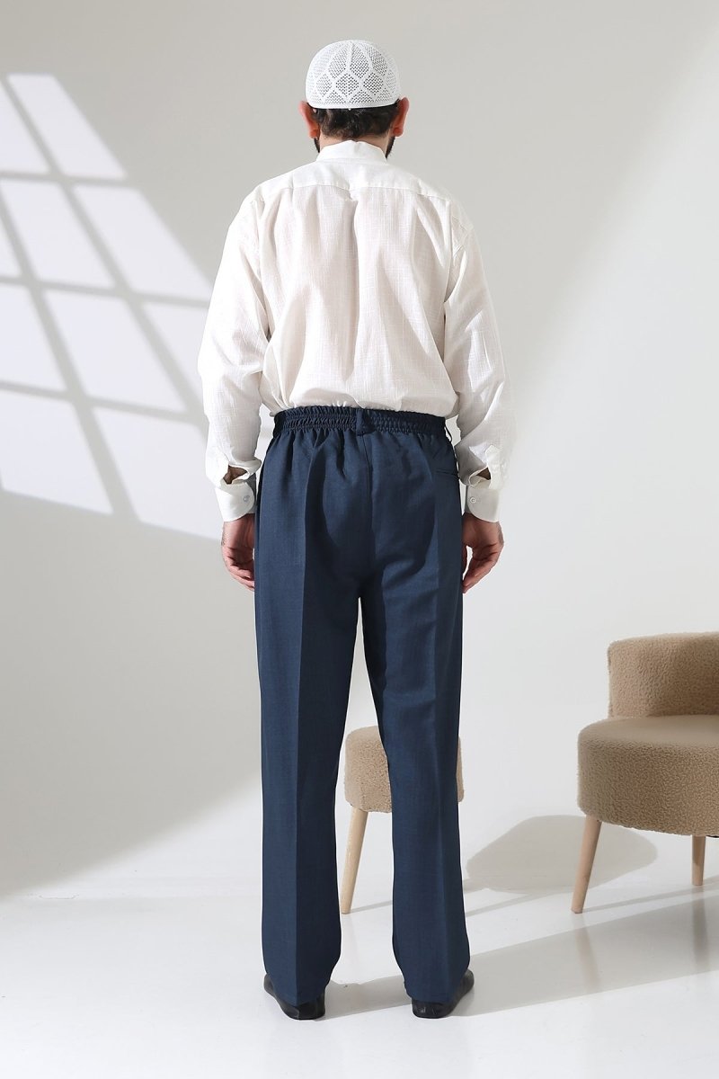 Men's Elastic Waistband Pocketed Fabric Hajj/Umrah Trousers - Petrol(ISR) - ihvan