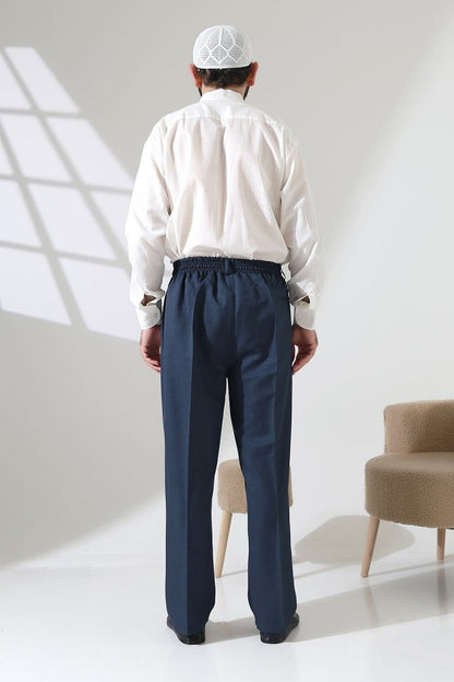 Men's Elastic Waistband Pocketed Fabric Hajj/Umrah Trousers - Petrol(ISR) - ihvan