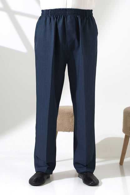 Men's Elastic Waistband Pocketed Fabric Hajj/Umrah Trousers - Petrol(ISR) - ihvan
