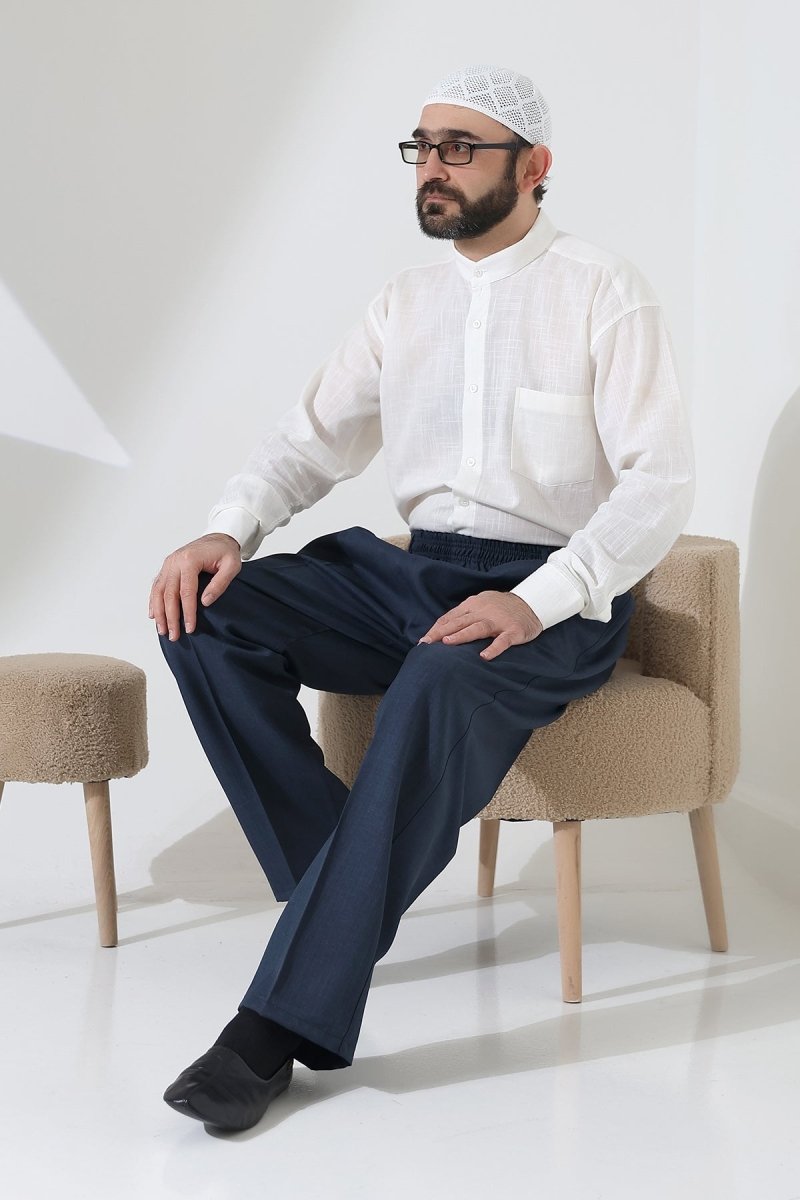 Men's Elastic Waistband Pocketed Fabric Hajj/Umrah Trousers - Petrol(ISR) - ihvan