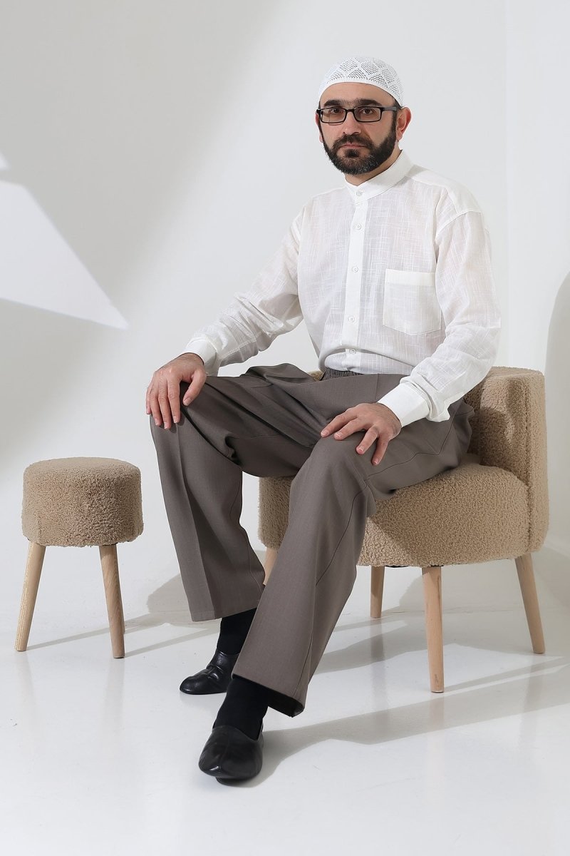 Men's Elastic Waistband Pocketed Fabric Hajj/Umrah Trousers - Toprak(ISR) - ihvan