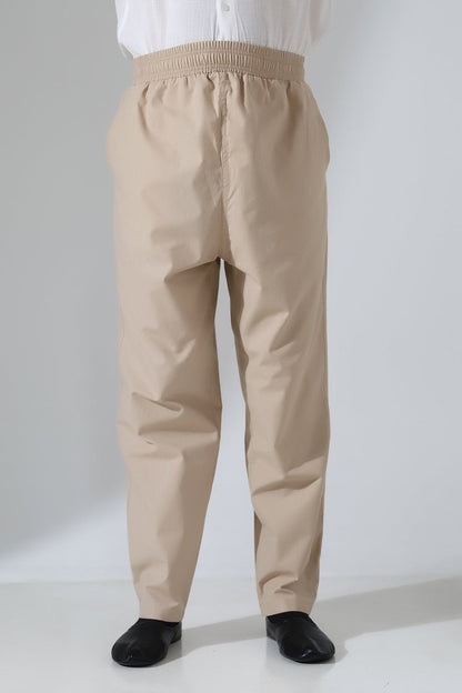 Men's Elastic Waistband Pocketed Hajj/Umrah Linen Harem Pants - Beige (VŞN) - ihvan