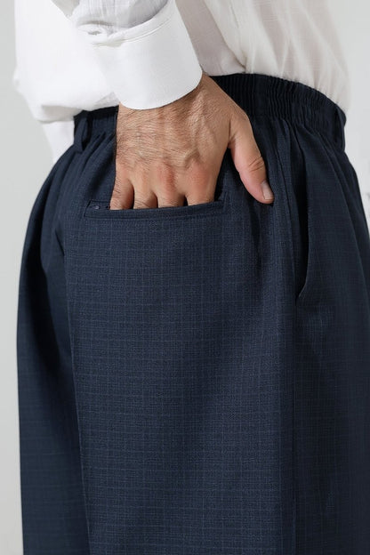 Men's Graf Plaid Fabric Harem Pants, Elastic Waistband with Pockets - Blue (ISR) - ihvan