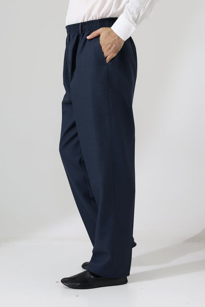 Men's Graf Plaid Fabric Harem Pants, Elastic Waistband with Pockets - Blue (ISR) - ihvan