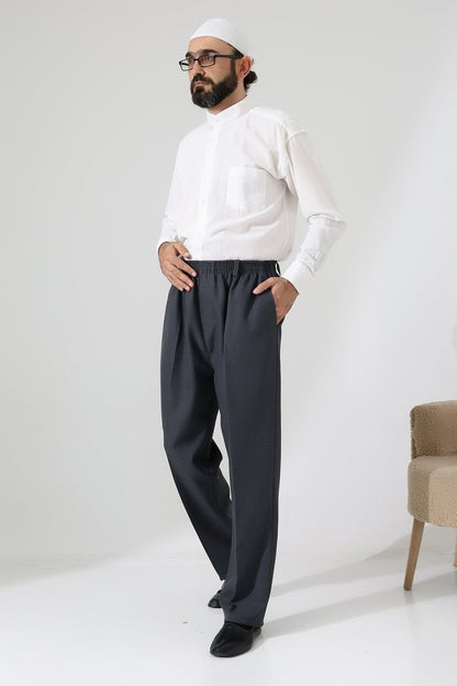 Men's Graf Plaid Fabric Harem Pants, Elastic Waistband with Pockets - Dark Gray (ISR) - ihvan