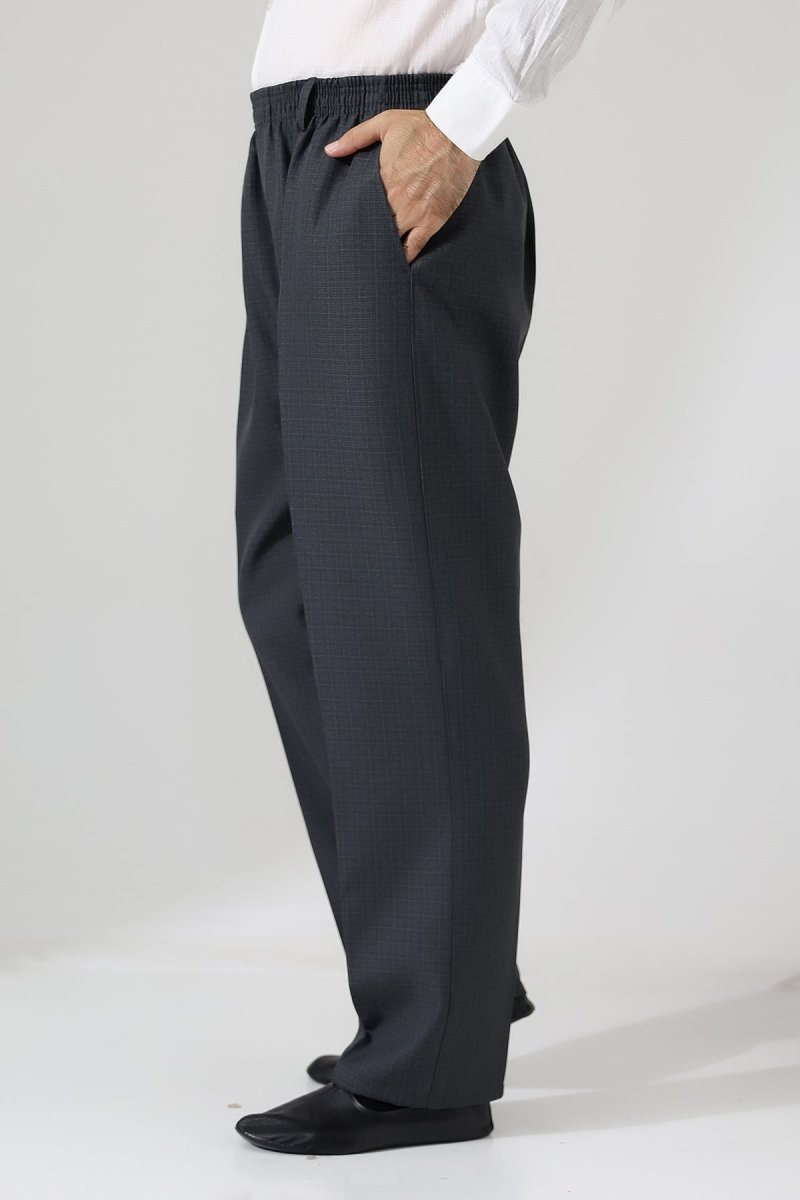 Men's Graf Plaid Fabric Harem Pants, Elastic Waistband with Pockets - Dark Gray (ISR) - ihvan