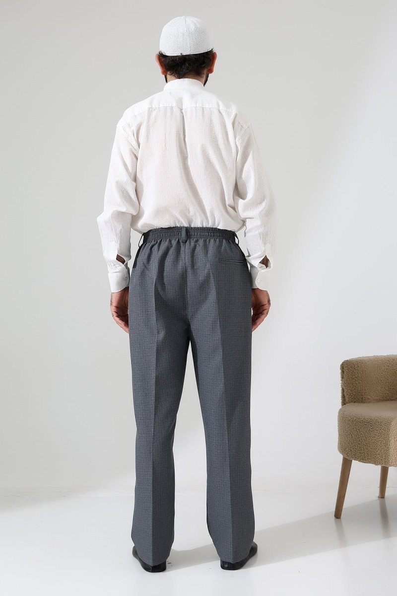 Men's Graf Plaid Fabric Harem Pants, Elastic Waistband with Pockets - Grey (ISR) - ihvan