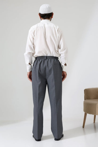 Men's Graf Plaid Fabric Harem Pants, Elastic Waistband with Pockets - Grey (ISR) - ihvan