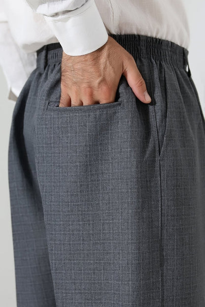 Men's Graf Plaid Fabric Harem Pants, Elastic Waistband with Pockets - Grey (ISR) - ihvan