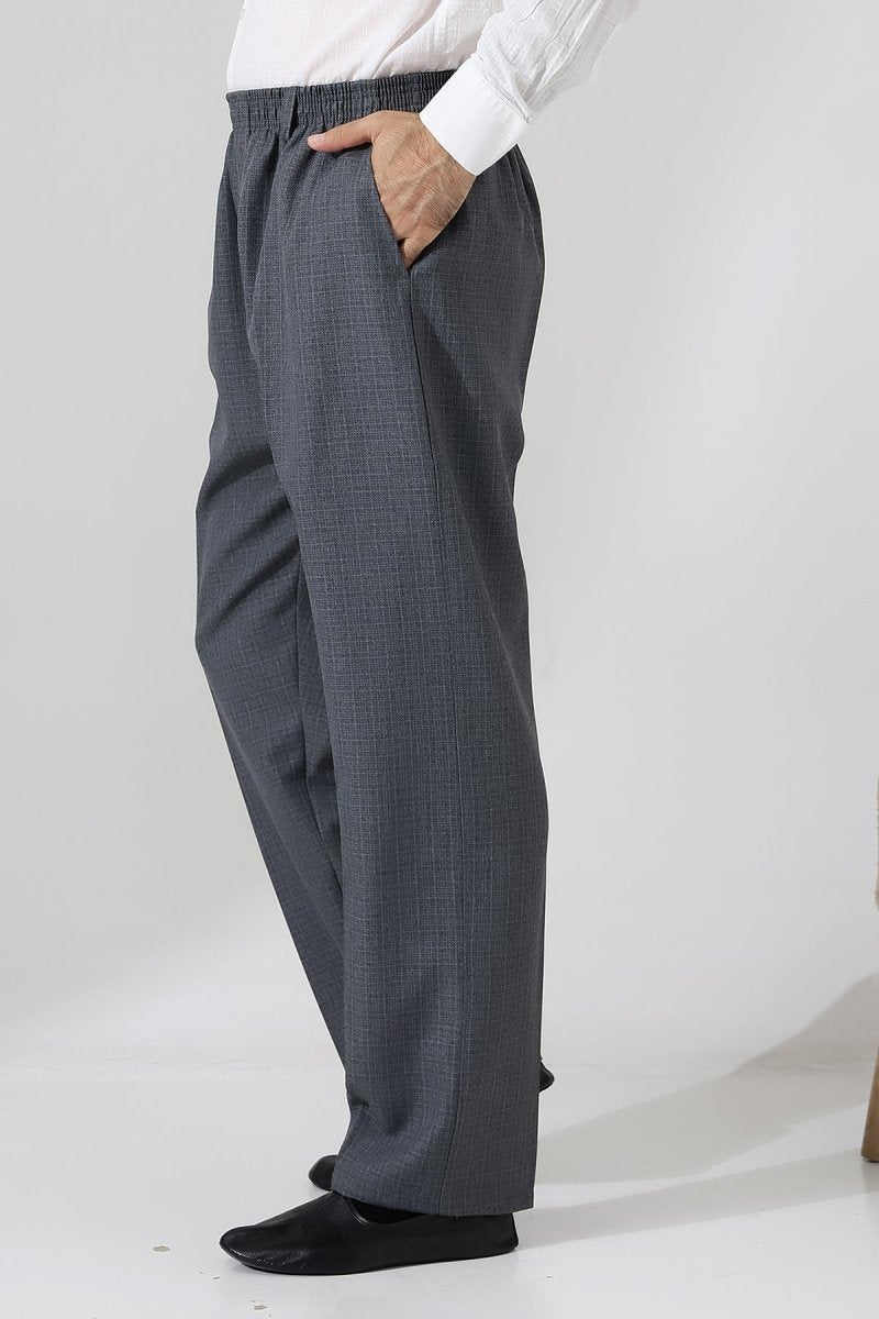 Men's Graf Plaid Fabric Harem Pants, Elastic Waistband with Pockets - Grey (ISR) - ihvan